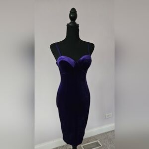 AKIRA Velvet Bustier Midi Dress in Deep Purple